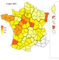 Résultats électoraux du centre au premier tour par département.