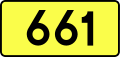 Sign of DW 661 with oficial font Drogowskaz and adequate dimensions.