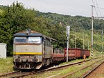 A diesel locomotive pulls a freight train in Slovakia in 2011