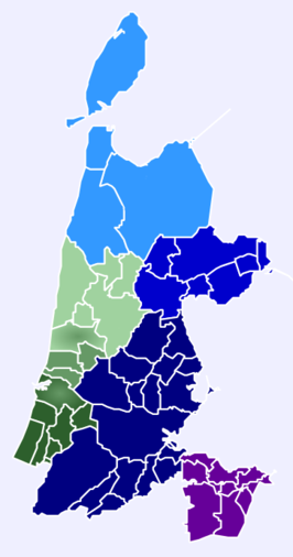 Gooi en Vechtstreek (paars) ligt in het zuidoosten van Noord-Holland