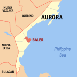 Mapa ng Aurora na nagpapakita sa lokasyon ng Baler.