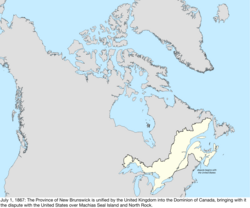 Map of the change to the international disputes involving Canada on July 1, 1867