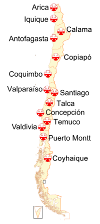 Mapa de los 14 Institutos Teletón