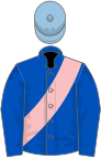 Royal blue, pink sash, light blue cap