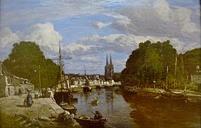 Vue du port de Quimper, prise de l'aval, vers 1857 musée des Beaux-Arts de Quimper[81].