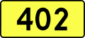 English: Sign of DW 402 with oficial font Drogowskaz and adequate dimensions.