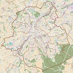 Mapa konturowa Brukseli, blisko centrum na dole znajduje się punkt z opisem „Nuncjatura Apostolska przy Unii Europejskiej”