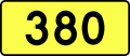 English: Sign of DW 380 with oficial font Drogowskaz and adequate dimensions.