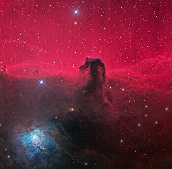 Horsehead Nebula or Barnard 33 is a dark nebula in the constellation Orion.