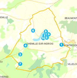 Vue d'une carte pourvue de repères de localisation.