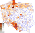 Poparcie dla PO w wyborach do Parlamentu Europejskiego w 2004 w poszczególnych powiatach