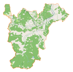 Mapa konturowa gminy Rajcza, u góry po prawej znajduje się punkt z opisem „Nickulina”