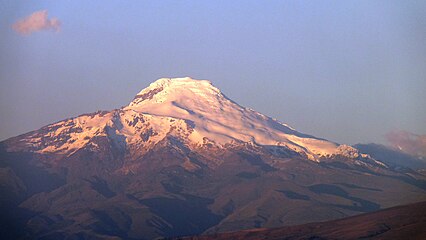 The summit of Cayambe in Ecuador is the highest point of the Northern Tropics.