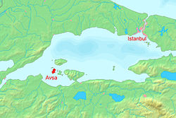 Avşa Adası'nın Marmara Denizi'ndeki konumu