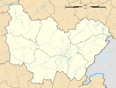 Mapa konturowa Burgundii-Franche-Comté, blisko centrum po prawej na dole znajduje się punkt z opisem „Le Planches-près-Arbois”