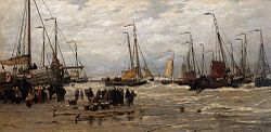 Des pinques de pêcheurs sur des brisants vers 1875 - 1885 par Hendrik Willem Mesdag.