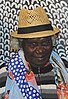 Lena Nyadbi standing in front of her most notable work, "Dayiwul Lirlmim". (Paris, June 2013)