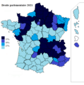 Résultats électoraux de la droite parlementaire (hors DLF) au premier tour par département.