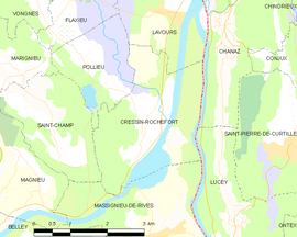 Mapa obce Cressin-Rochefort