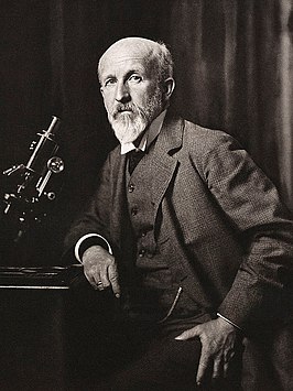 Oscar Hertwig bij een microscoop (1906) Portret door Nicola Perscheid