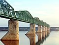 Metal truss railroad bridge on Kama River, near Perm