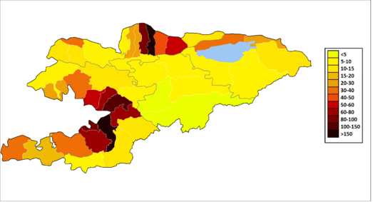 Плотность населения Кыргызстана за 2015 г.