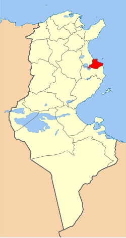 Map of Tunisia with Monastir highlighted