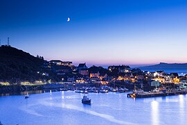 Mallaig from the hill above East Bay under an autumn moon