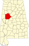 Map of Alabama highlighting Tuscaloosa County