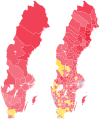 Map of the 2022 Swedish election shaded by party strength.