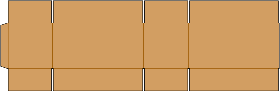 RSC blank showing score lines, slots, and manufacturer's joint at the leftmost edge