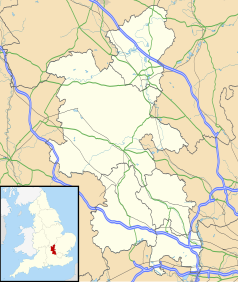 Mapa konturowa Buckinghamshire, u góry nieco na lewo znajduje się punkt z opisem „Buckingham”