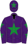 Purple, green star, stars on sleeves, purple cap, green star