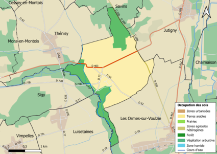 Carte des infrastructures et de l'occupation des sols en 2018 (CLC) de la commune.