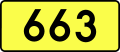 Sign of DW 663 with oficial font Drogowskaz and adequate dimensions.