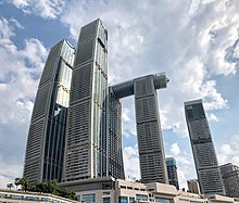 Mynd af Raffles City Chongqing sem eru húsþyrping átta bygginga í Yuzhong hverfi Chongqing borgar.