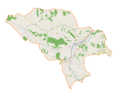 Mapa konturowa gminy Biecz, u góry znajduje się punkt z opisem „Binarowa, kościół”