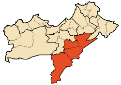 Map of Oran Province highlighting Oued Tlélat District