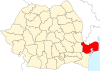 Map of Romania highlighting Tulcea County