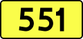 English: Sign of DW 551 with oficial font Drogowskaz and adequate dimensions.