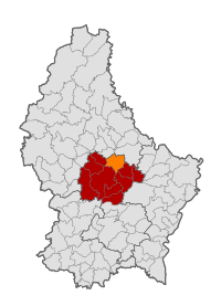 Map of Luxembourg with Nommern highlighted in orange, and the canton in dark red