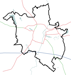 Mapa konturowa Poznania, w centrum znajduje się punkt z opisem „Park Henryka Wieniawskiego”