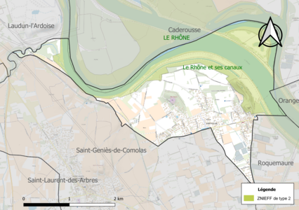 Carte des ZNIEFF de type 2 sur la commune.