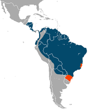 Distribución del oso hormiguero gigante Azul: población aún existente Naranja: en declive (posiblemente extinto)