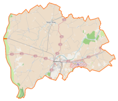 Mapa konturowa powiatu malborskiego, u góry nieco na prawo znajduje się punkt z opisem „Lipinka”