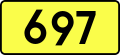 Sign of DW 697 with oficial font Drogowskaz and adequate dimensions.