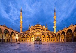 Blue Mosque Courtyard Dusk Wikimedia Commons