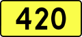 English: Sign of DW 420 with oficial font Drogowskaz and adequate dimensions.