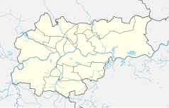 Mapa konturowa Krakowa, u góry znajduje się punkt otoczony kołem zębatym z opisem „Szaniec IS-V-7”