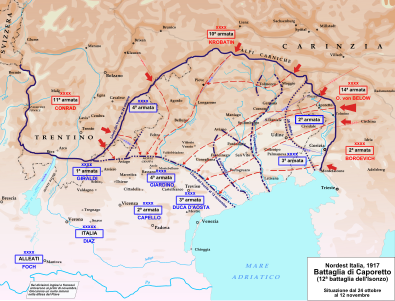 Mapa de la batalla de Caporetto